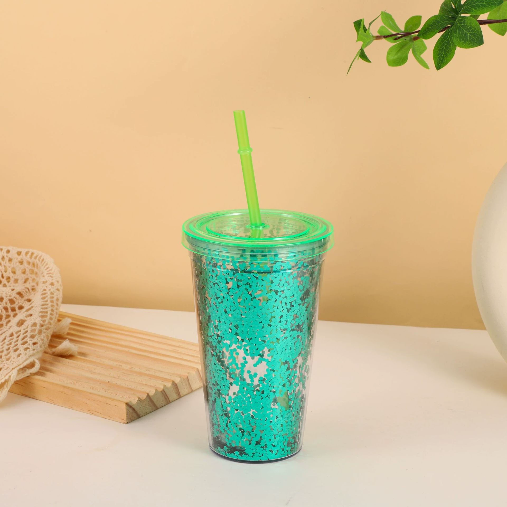 Мультяшная двуслойная пластиковая рукоять с стеклом, 16 oz, 450 ml