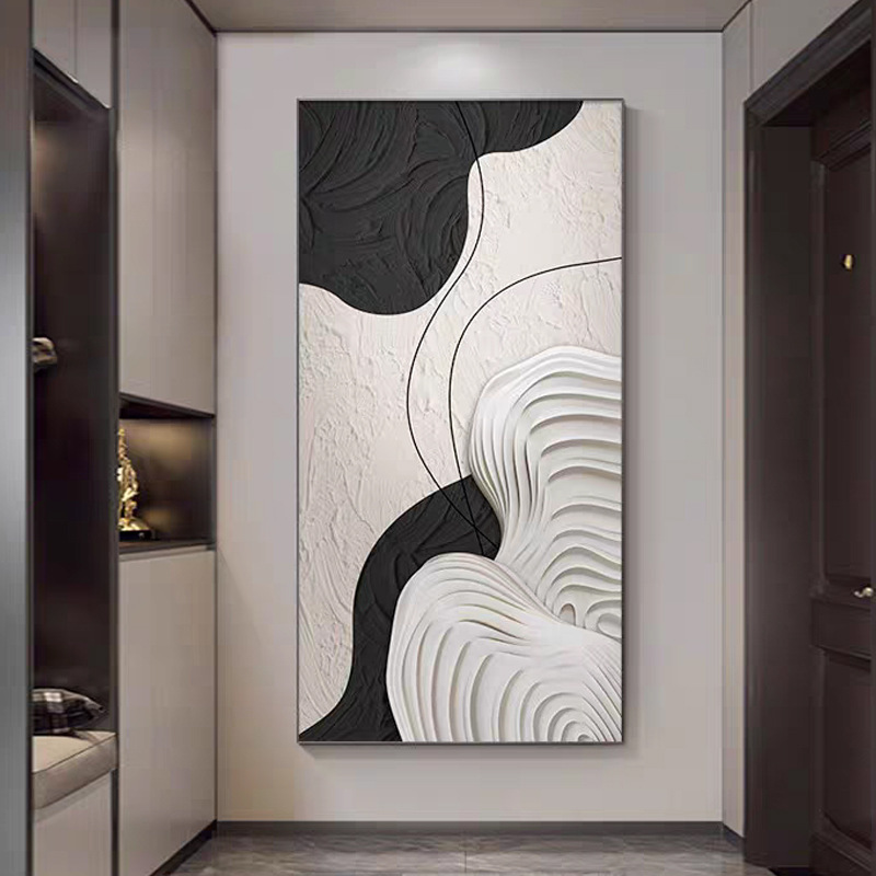 Black and white line texture porch decorative painting creative abstract modern simple entrance door hanging painting corridor aisle mural