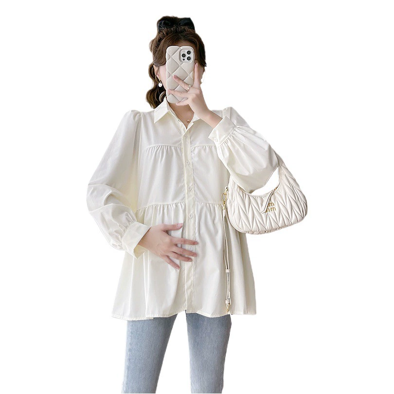 Настоящий выстрел Одежда для беременных Весенняя Модная хлопковая рубашка Свободный Повседневный Топ