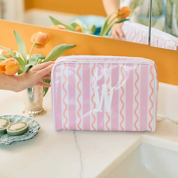 European and American Best-Selling Mahjong Bag, Large-Capacity Striped Cosmetic Bag, Travel Cosmetics Storage Bag