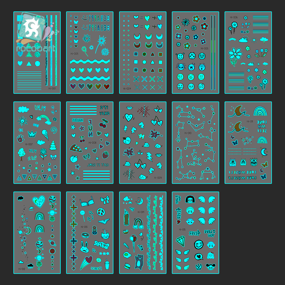 国境を越えたソース電気音節防水青夜光タトゥーシール小清新虹紋身貼りパーティー顔貼り