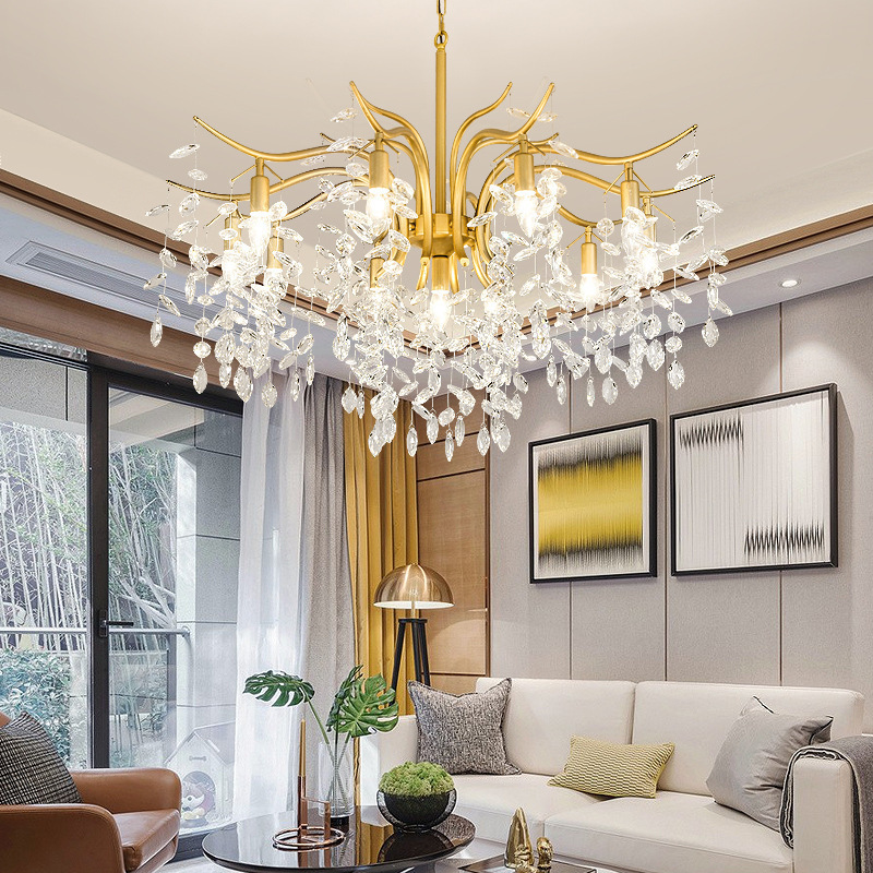 High-grade branch-shaped light luxury creative bedroom lamp hotel guest room villa model room crystal French simple living room chandelier