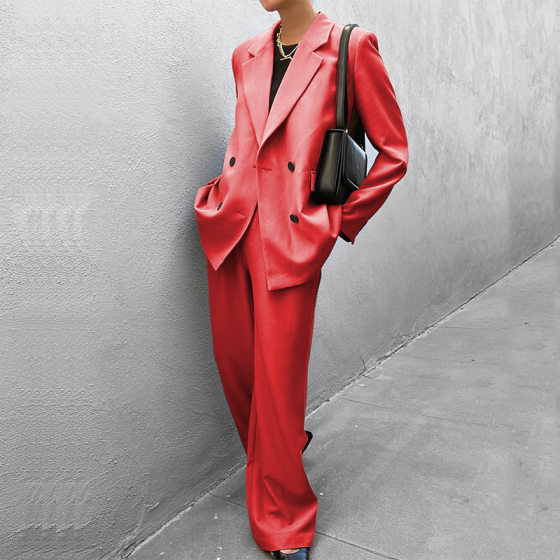 FD1058 in stock 2023 Fall/Winter Cross-border New Women's Solid Color Casual Suit Trousers Fashion Two-piece Suit