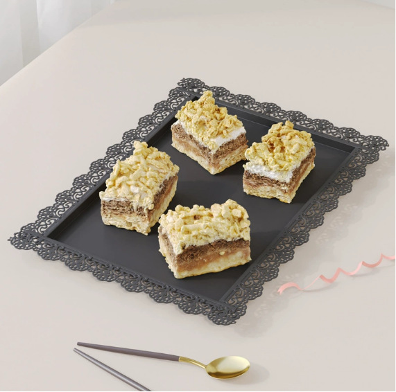 Transfronterizos de hierro forjado pastel plato de postre plato cuadrado plato europeo plato rectangular plato de punto occidental plato de té de encaje blanco