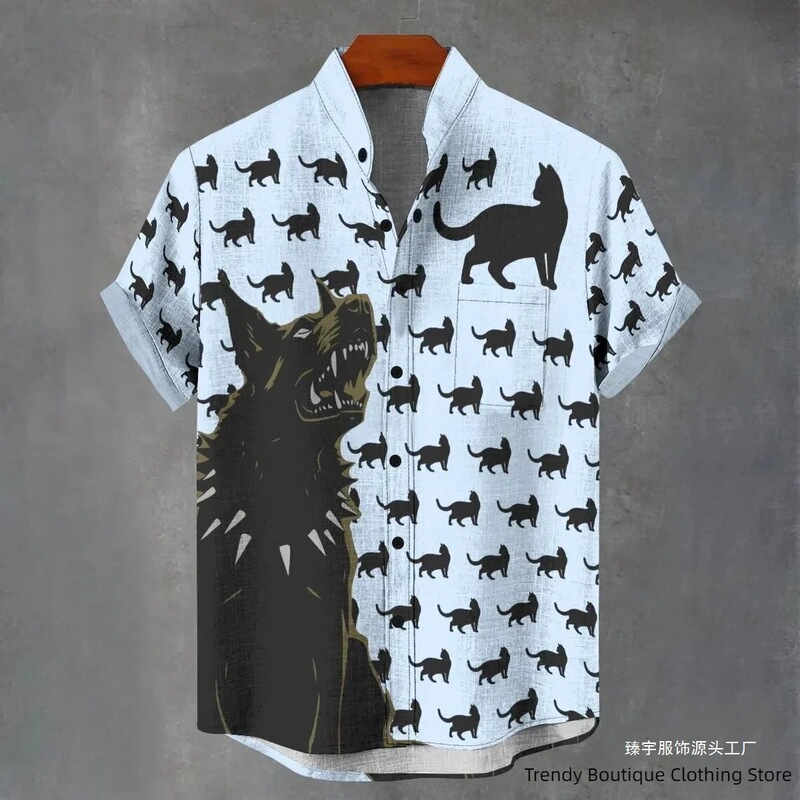 Button 2025 Fashionable Comfortable Cartoon Beast Men's Pattern Summer Top Casual Artistic Linen Short Sleeve Shirt Button 2025 Fashionable Comfortable Cartoon Beast Men's Pattern Summer Top Casual Artistic Linen Short Sleeve Shirt