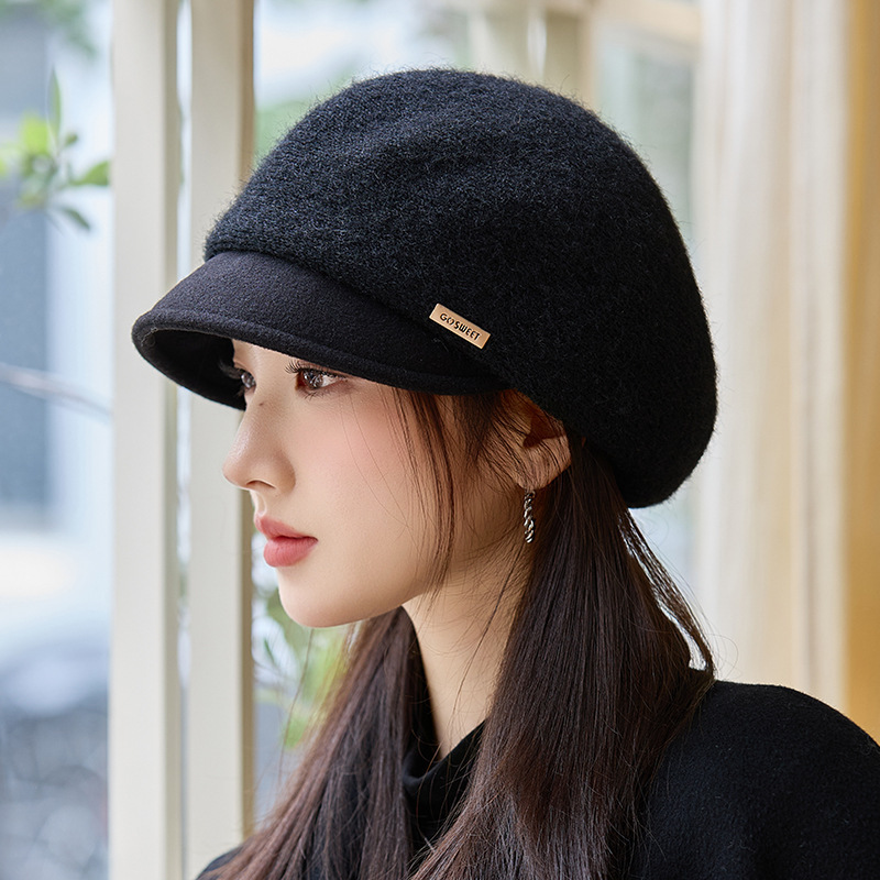New Versatile Fleece-Lined Thickened Small-Brimmed Beret Autumn and Winter Face-Slimming Retro Painter's Hat Windproof Warm Newsboy Cap