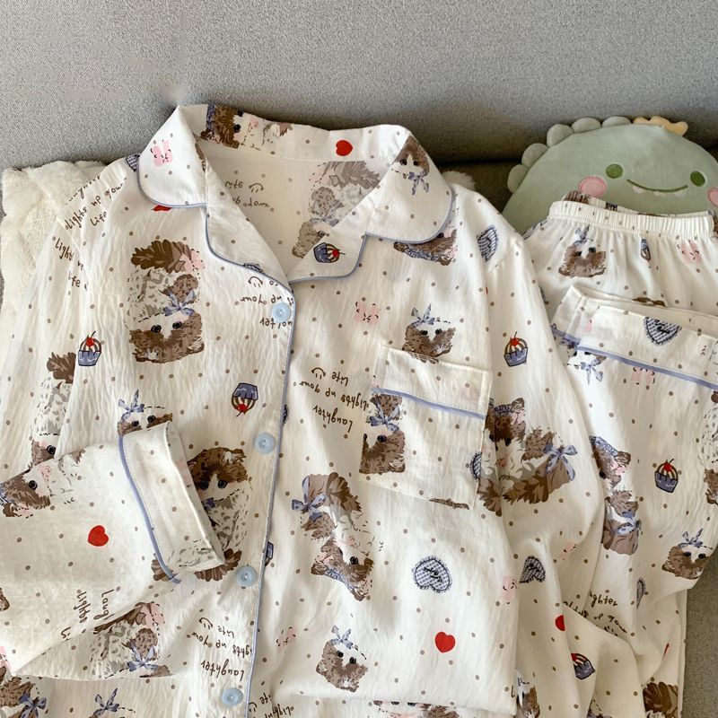 Al por mayor transfronterizo KT gato pijama mujer primavera y otoño nubes algodón manga larga 2026 nuevo juego de ropa de hogar encantadora super caliente
