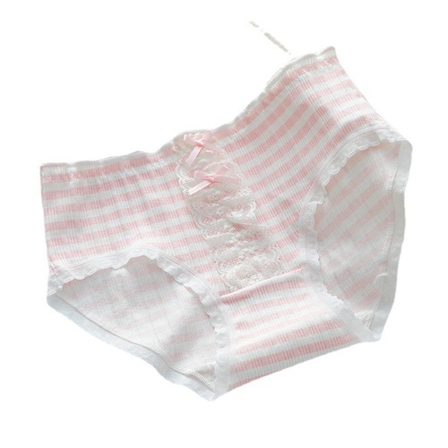 Pink Lolita-style Cute Women's Panties, Sweet & Girly Cotton-Blend Mid-Rise Briefs—Wholesale