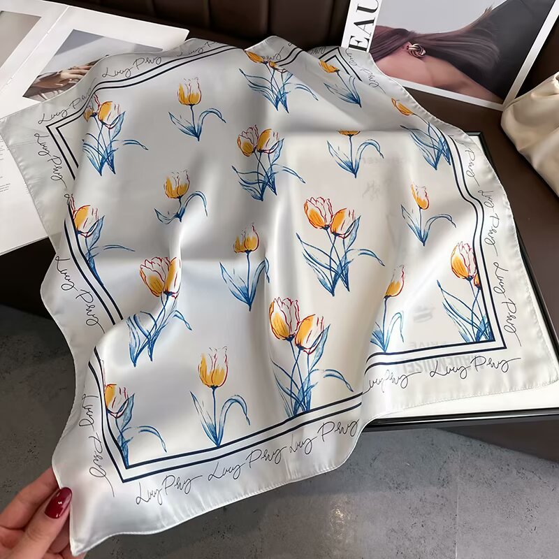 Coreano ~ ins literatura fresca pañuelo de mujer pañuelo de seda tulipa pañuelo de pañuelo romántico suave correa de pelo pañuelo decorativo