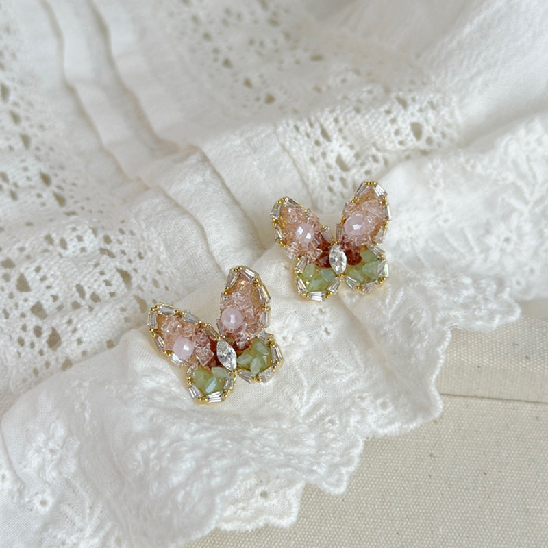 Pendientes de mariposa de cristal artificial degradado de aguja de plata chapado en oro real 2025 nuevos pendientes pendientes de moda exquisita mujer