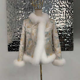 秋冬新款中国风狐狸毛皮草大衣女鹅绒服宽松保暖外套时髦