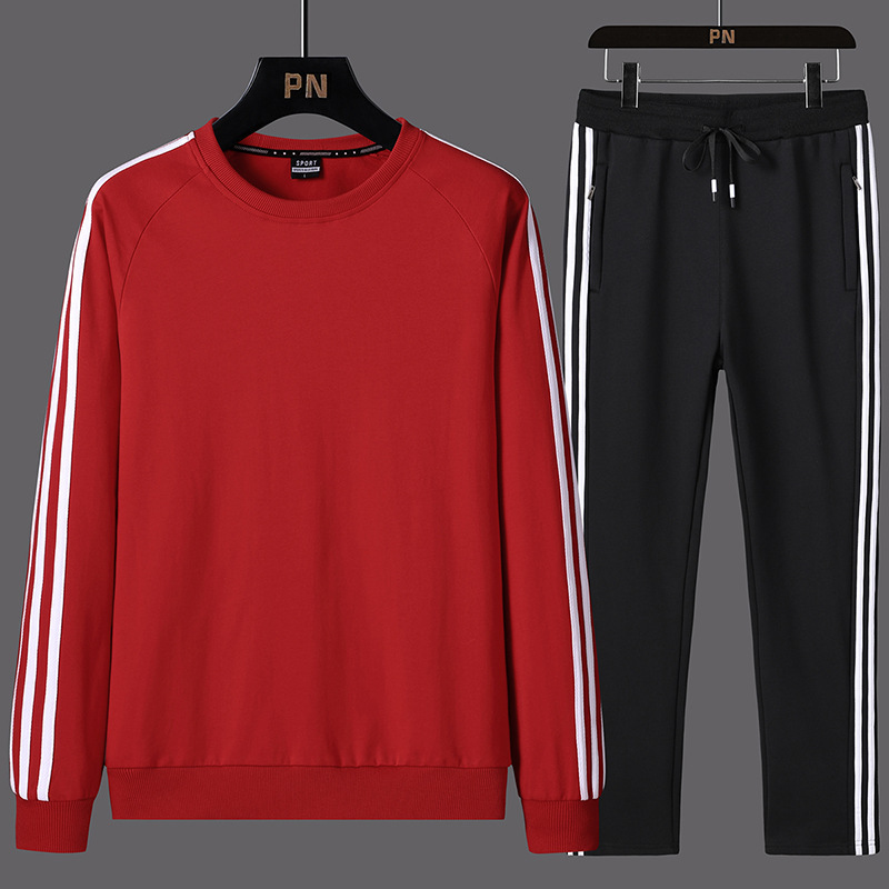 L - 8XL transfronterizo grande traje casual de primavera y otoño de algodón, camiseta de cuello redondo de marea para hombres, pantalones de abrazadera sueltos y versátiles image 4