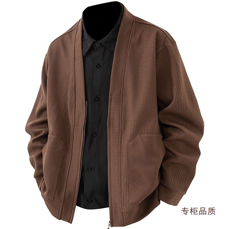Cardigan Men's Autumn and Winter Trendy Brand Loose Collarless V-Neck Knitwear Jacket Casual Versatile Jacket Autumn Clothing