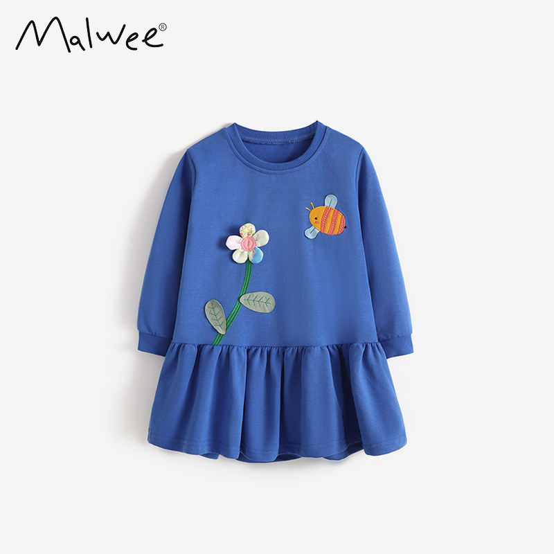 Cross-border malwee ropa infantil otoño-invierno nueva linda niña de cuello redondo de manga larga para niños europeos y estadounidenses