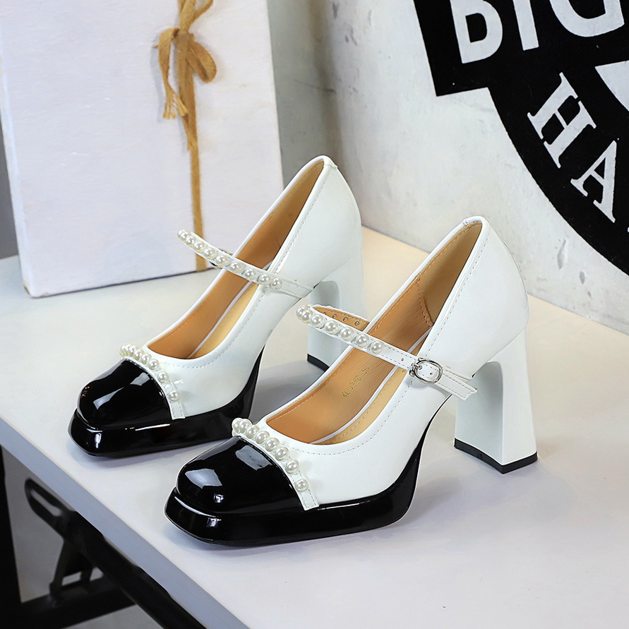 9988-H112 Retro Style Leopard Print Color Block Square Toe Chunky Heel Women's High Heels With Waterproof Platform And_vogvips.com