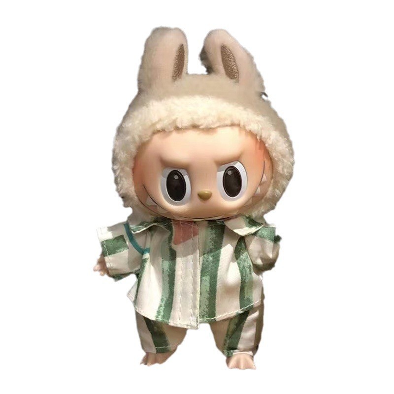 Caja ciega de 17cm, tela de tela, traje de mono de alce pequeño de terciopelo de nube, colgante de labubu, vestido de Navidad de cerdo