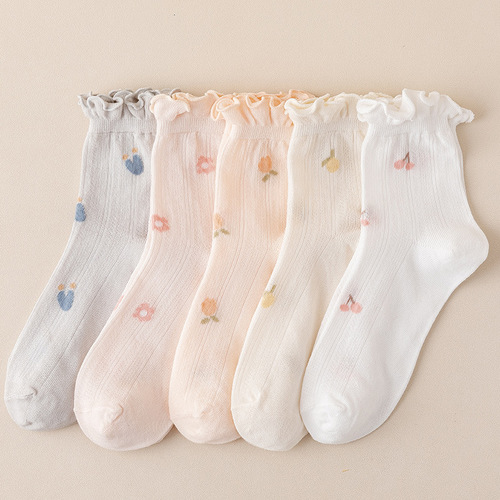 Children's knee-high socks, Japanese cute floral postpartum socks, spring and summer long socks, loose mouth thin postpartum pregnant women's socks