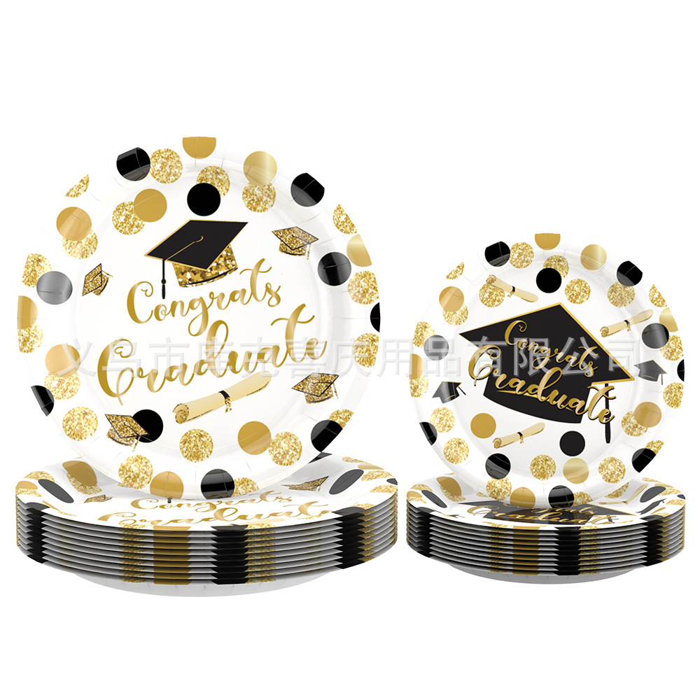 Nueva temporada de graduación de Oro Negro decoración del partido ceremonia de graduación Placa de papel desechable globo de tejido decoración traje