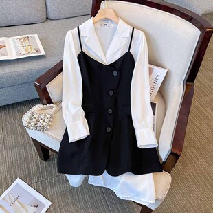 Deformation policy 60.00 kg-175.00 kg plus size women's shirt dress with condole belt suit jacket suit 2024