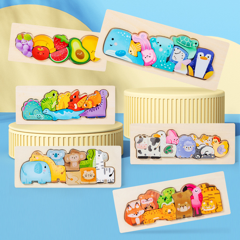 Madera para niños animales padres-hijos puzzle tridimensional bloques de construcción puzzle bebé puzzle de madera ayuda de enseñanza temprana juguetes de puzzle