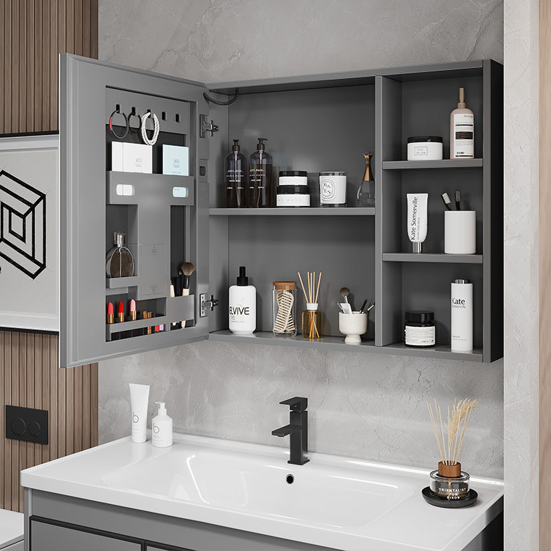 Armario de espejo de baño inteligente separado montado en la pared espejo de vestidor de baño estante de almacenamiento de aleación de aluminio con eliminación de luz y niebla