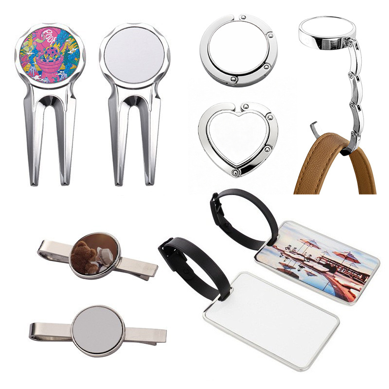 Amazon transfronterizo en blanco de transferencia térmica consumibles placa de equipaje colgante sublimación caliente horquilla de golf metal colgante