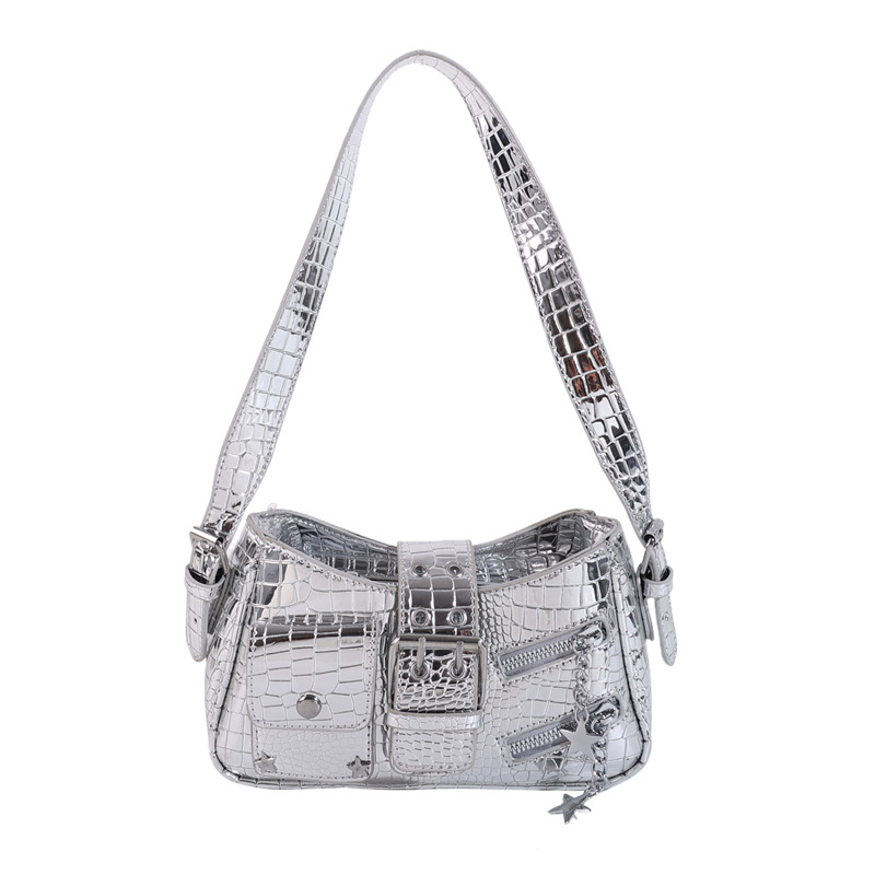 Bolso de axila de chica caliente fresco de moda 2025 nuevo bolso de hombro con patrón de cocodrilo personalizado charol brillante bolso de mensajero mujer