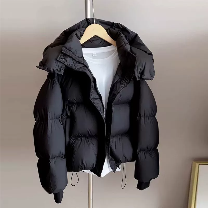 Short Down Jacket Oversize, Winter Hooded, Increased Thickness, Cropped Fit