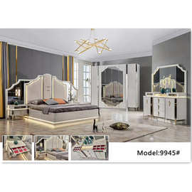 现代简约米白色卧室双人床中纤板材质卧室套房