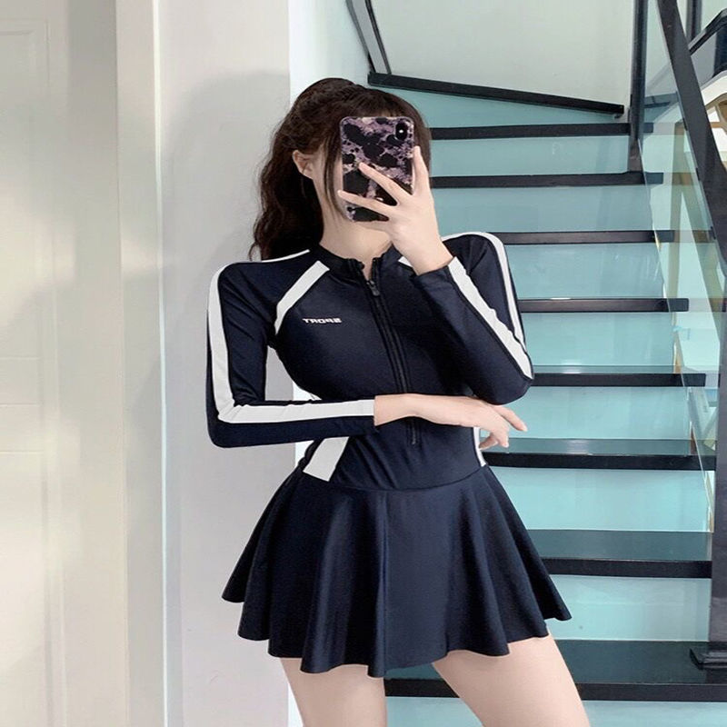 Nuevo vestido de mujer unido pequeño traje de baño de mujer fresco conservador de manga larga para estudiantes de baño de aguas termales comercio exterior