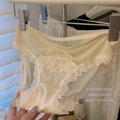 New French lace underwear women's mid-waist pure cotton crotch white briefs girly style summer thin style