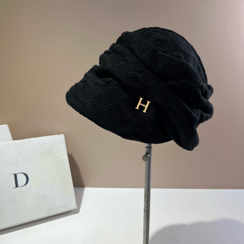 H巴黎时尚简约百褶堆堆帽秋冬新款麻花纹男女情侣厚款遮脸渔夫帽|undefined