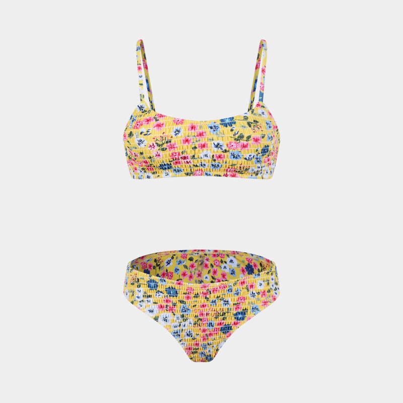 Women's Split Bikini Three-piece Swimsuit Floral Beach Wrap Set_voghion.com