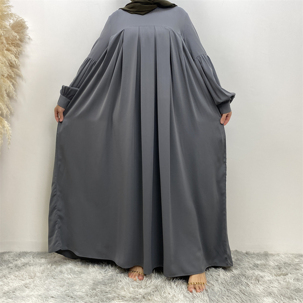 Loose Fitting Sleeved Maxi Dress Stylish Side Pockets Pleated Robe Style Design Women's Clothing_ecoleips.com