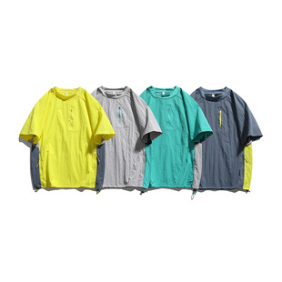 Summer Outdoor New Men's Quick-Drying Sports Tops for Men and Women, Fashionable and Casual Round Neck Contrasting Color Splicing Short-Sleeved T-Shirts