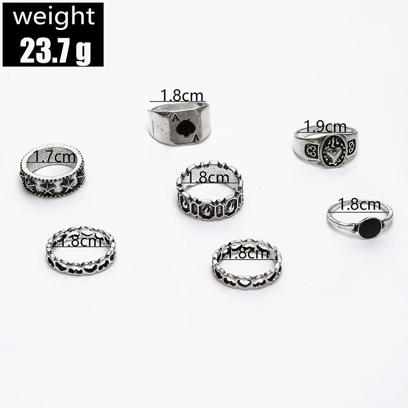 hot selling jewelry Fashion hollow love simple atmosphere dark retro spade love ring 7 piece set_senzul.com