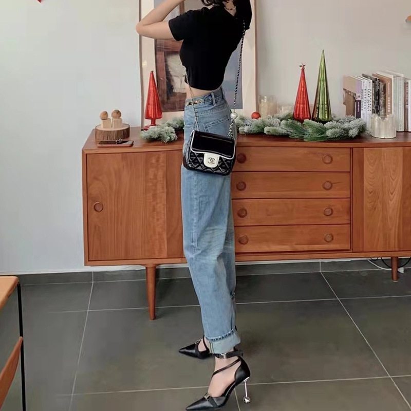 재고 높은 허리 느슨한 청바지 여성 스트레이트 팬츠 새로운 빈티지 세척 CE 청바지 조수 브랜드 넓은 다리 바지 도매
