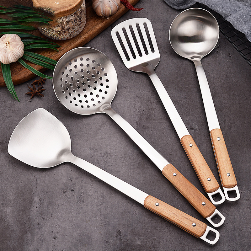 acero inoxidable utensilios de cocina de madera mango de galleta image 1