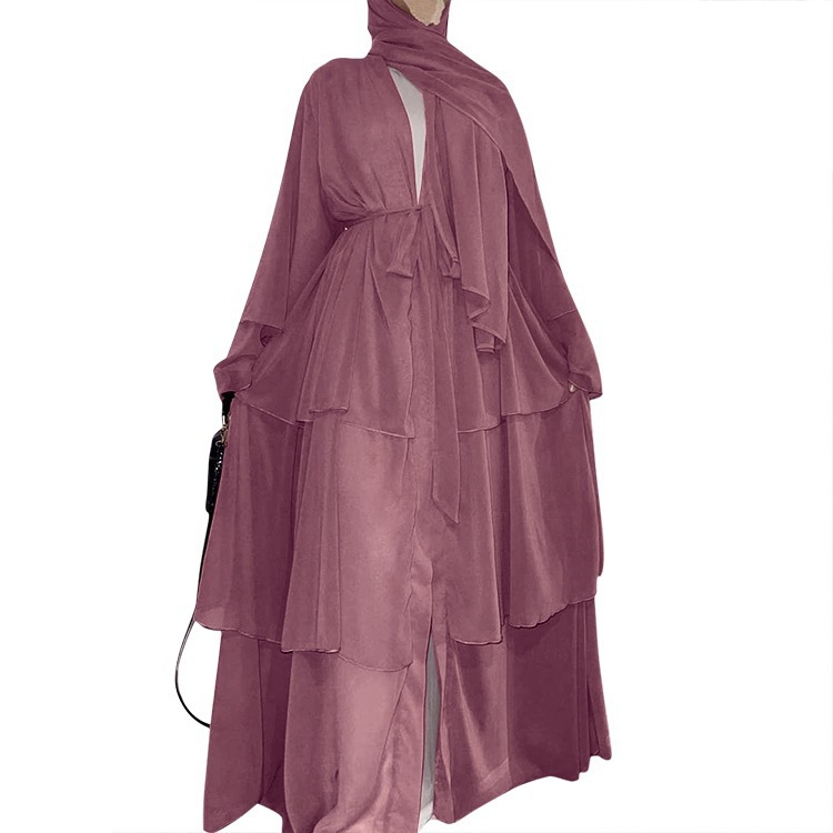 Cross-border Women's Clothing European And American Fashion Middle Eastern Style Spliced Three-layer Chiffon_ecoleips.com