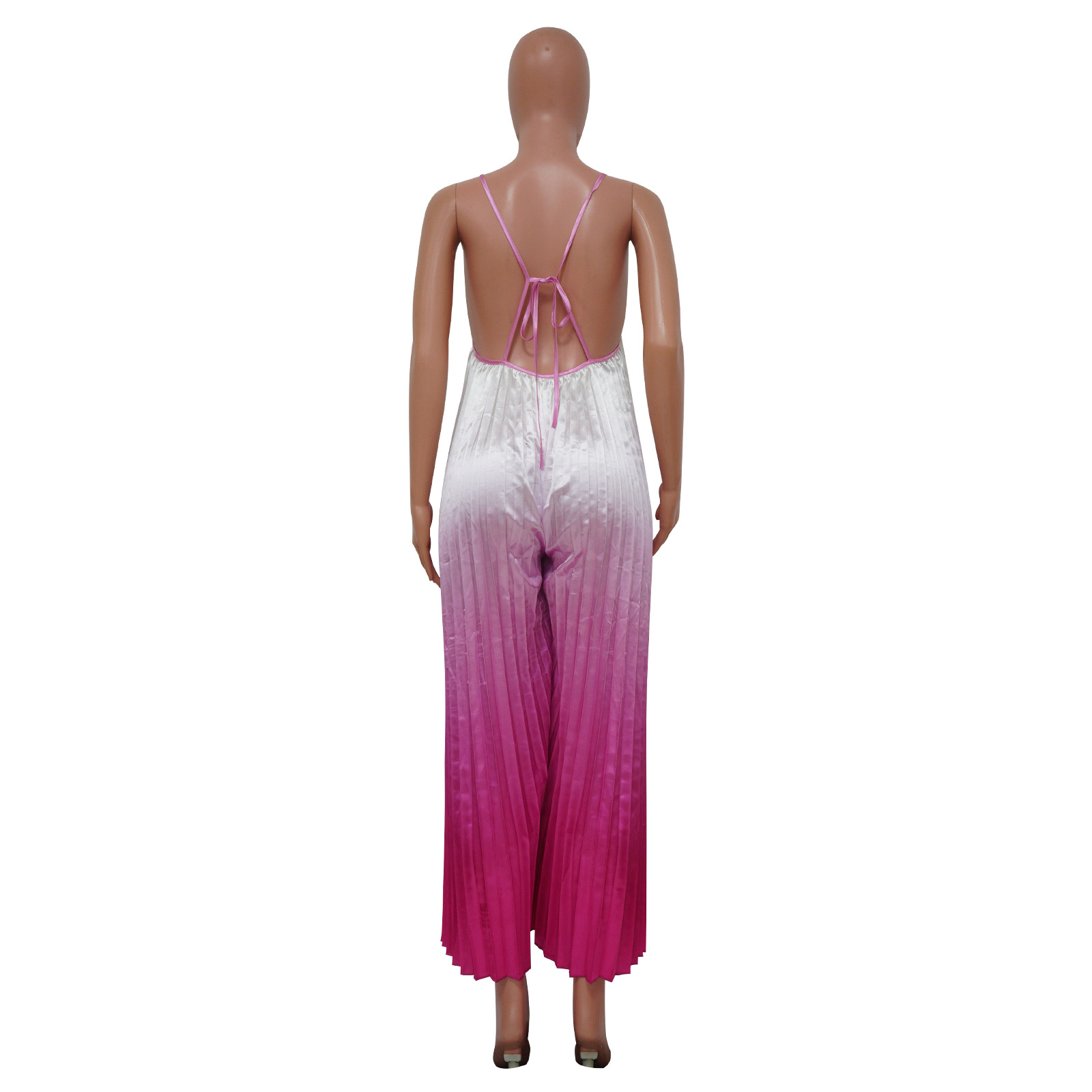 Women Clothing Sexy Deep V Plunge Sling Backless Wide Leg Pants Gradient Jumpsuit