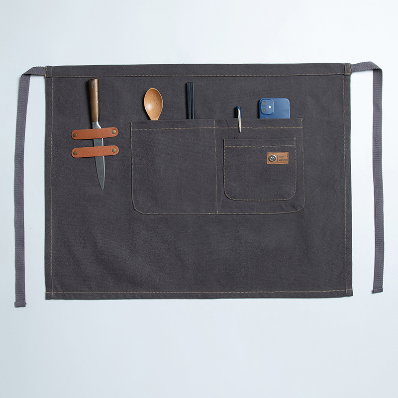 Comercio exterior barista medio delantal moda femenina restaurante cintura corta lona media ropa de trabajo delantal masculino al por mayor