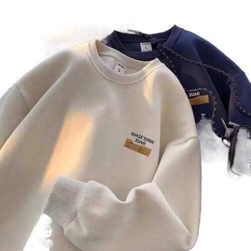 American cool retro heavy round neck hoodie men's winter lined loose trendy brand cool top