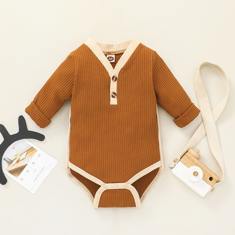 Long Sleeve Button Solid Color Children's Romper Wholesale Nihaojewelry display picture 4