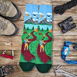 跨境新i'd rather be hiking字母中筒袜亚马逊爬山爱好者远足袜子