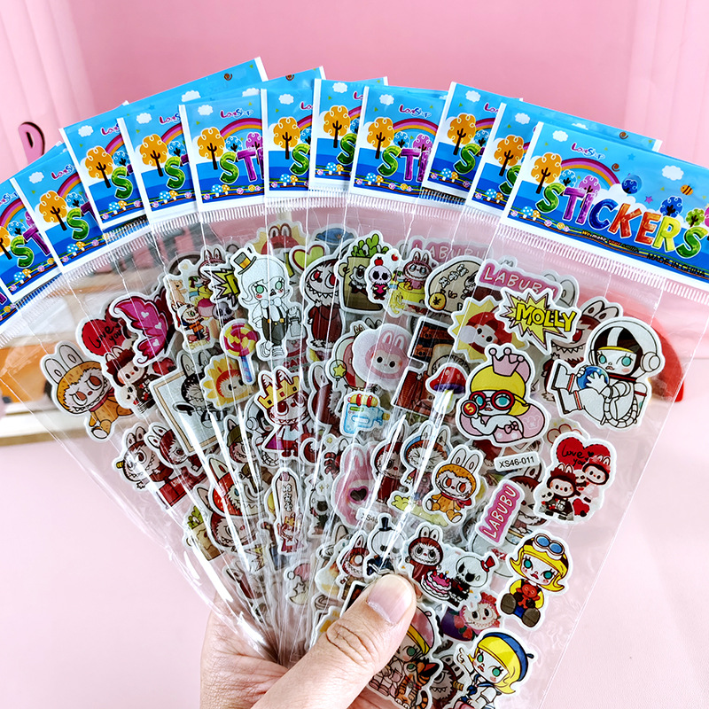 Pegatinas de burbujas de dibujos animados para niños Sanrio Kapibala Ice Animal Dinosaur Cars 3D Pegatinas estéreo