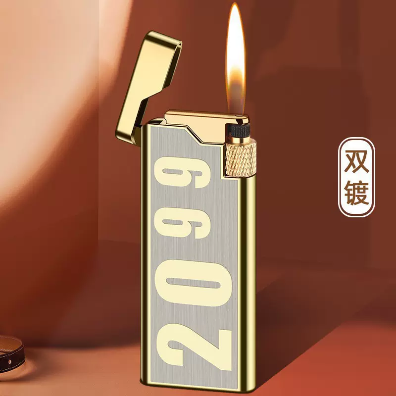 纤薄防风侧打砂轮红火打火机跨境双镀充气打火机超薄机身广告礼品