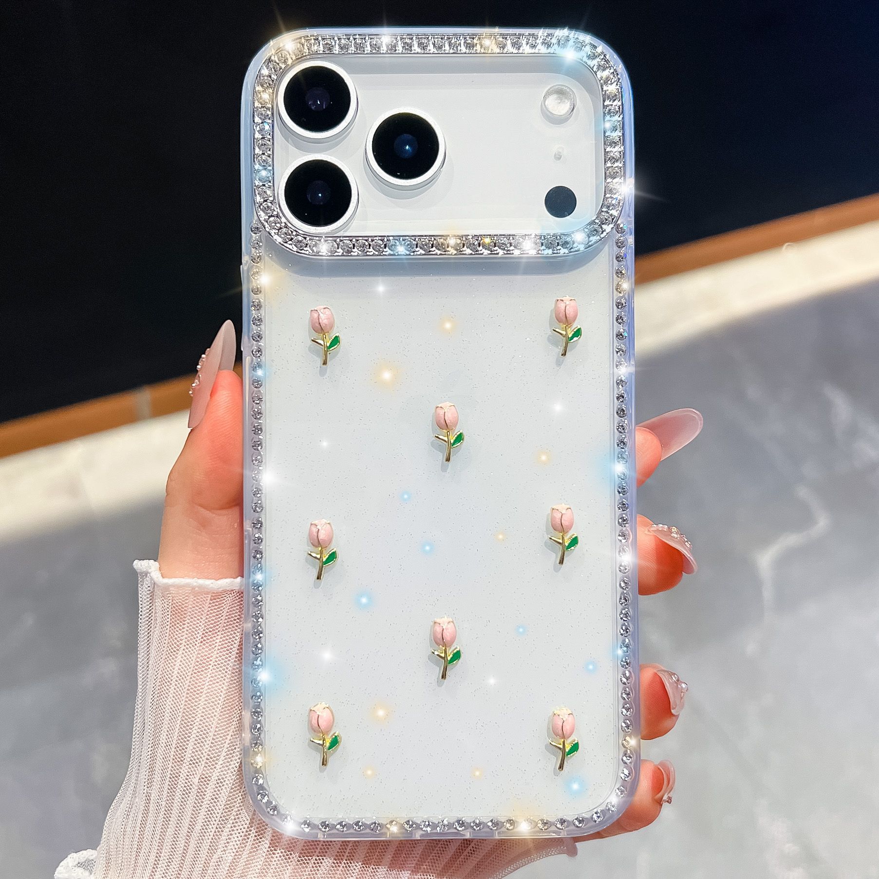 花朵闪钻新款适用苹果17promax手机壳iphone16防摔奢华闪粉保护套 - 7