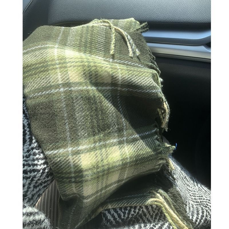 Bufanda de cuadros verde para mujer chal cálido de invierno_voghion.com