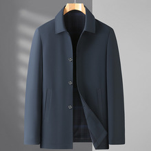 新款爸爸装夹克2022年秋季外套纽扣衬衫领纯色大码男装风衣外套