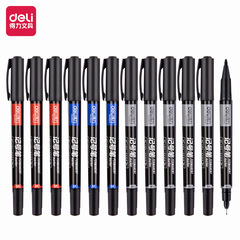 Deli 6824 marker pen double-headed small hook line logistics express large and small head fine oily black marker pen